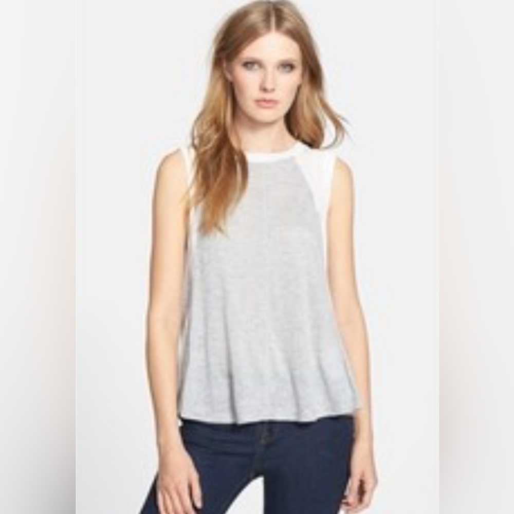Rebecca Taylor Sleeveless Silk Chiffon Knit T-Shirt Light Grey